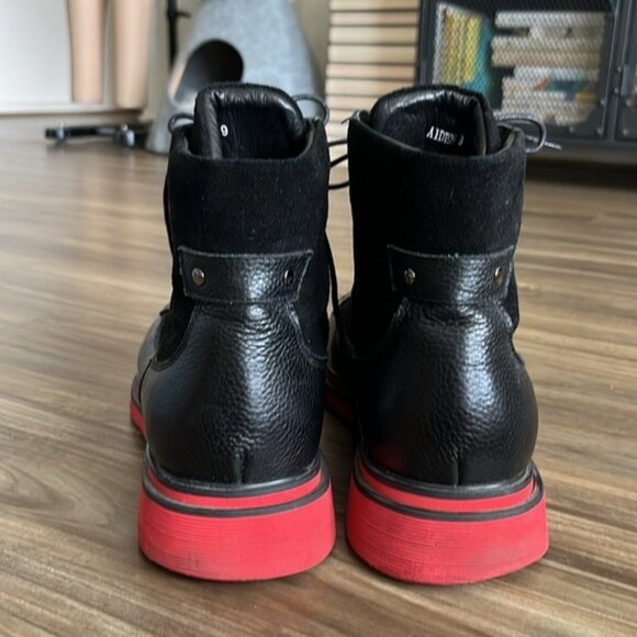 MeMarc Nolan Aiden Black Leather Combat Boots Red Sole Lace Up Suede Hike Active